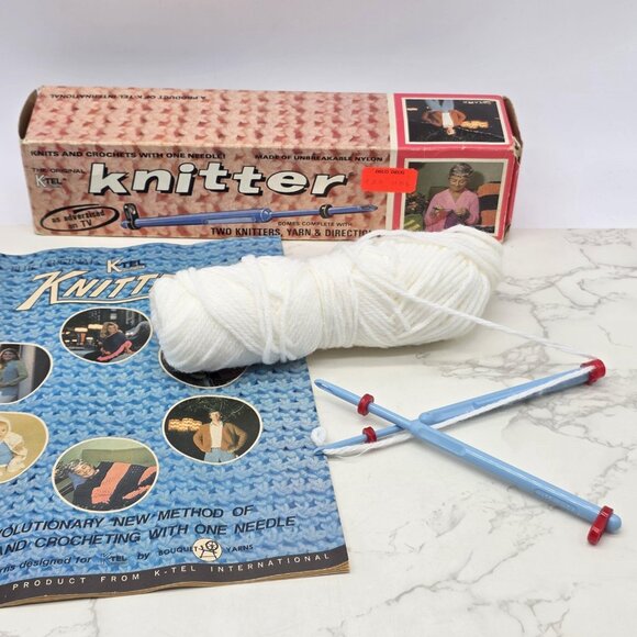K-Tel Other - Original K-Tel Knitter Vintage 1964 Instructions 2 Needles Yarn Box P1-660 USA